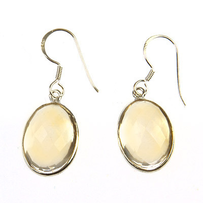 Citrine earrings - large oval faceted citrine earrings (J15)